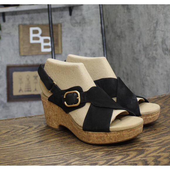 NWT Clarks Collection Womens Giselle Dove Wedge Sandal 26177142 Black Nubuck 11M - Picture 5 of 11
